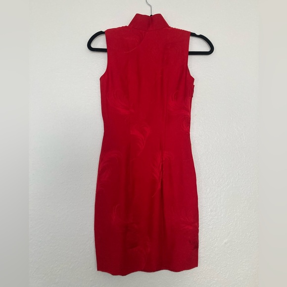 Red Handmade Silk Cheongsam Style Cocktail Dress - Picture 2 of 7